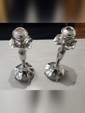 Silver Floral Stem Metal Candle Holders - Set of 2